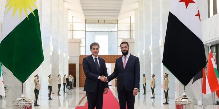 استقبال الشرع از رئیس اقلیم کردستان عراق در دمشق