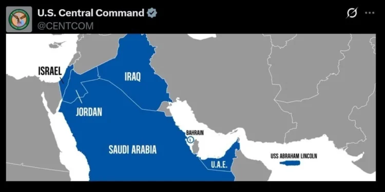 الجزیره: ارتش آمریکا نقشهای را منتشر کرده که در آن، غزه و کرانه باختری بخشی از اسرائیل نشان داده میشوند/ البته به نظر میرسد که سنتکام، نقشه منتشر شده را اصلاح کرده